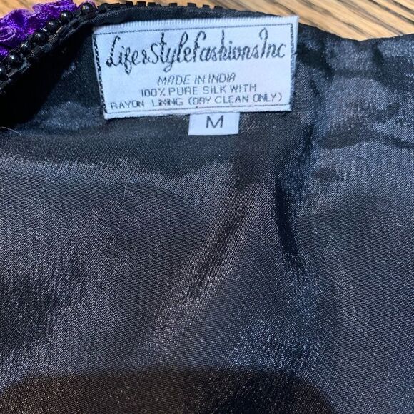 Vtg Rear Life & Style fashions Inc. 100% Pure Silk Ribbon Beaded Sequin Jacket M - Picture 7 of 13